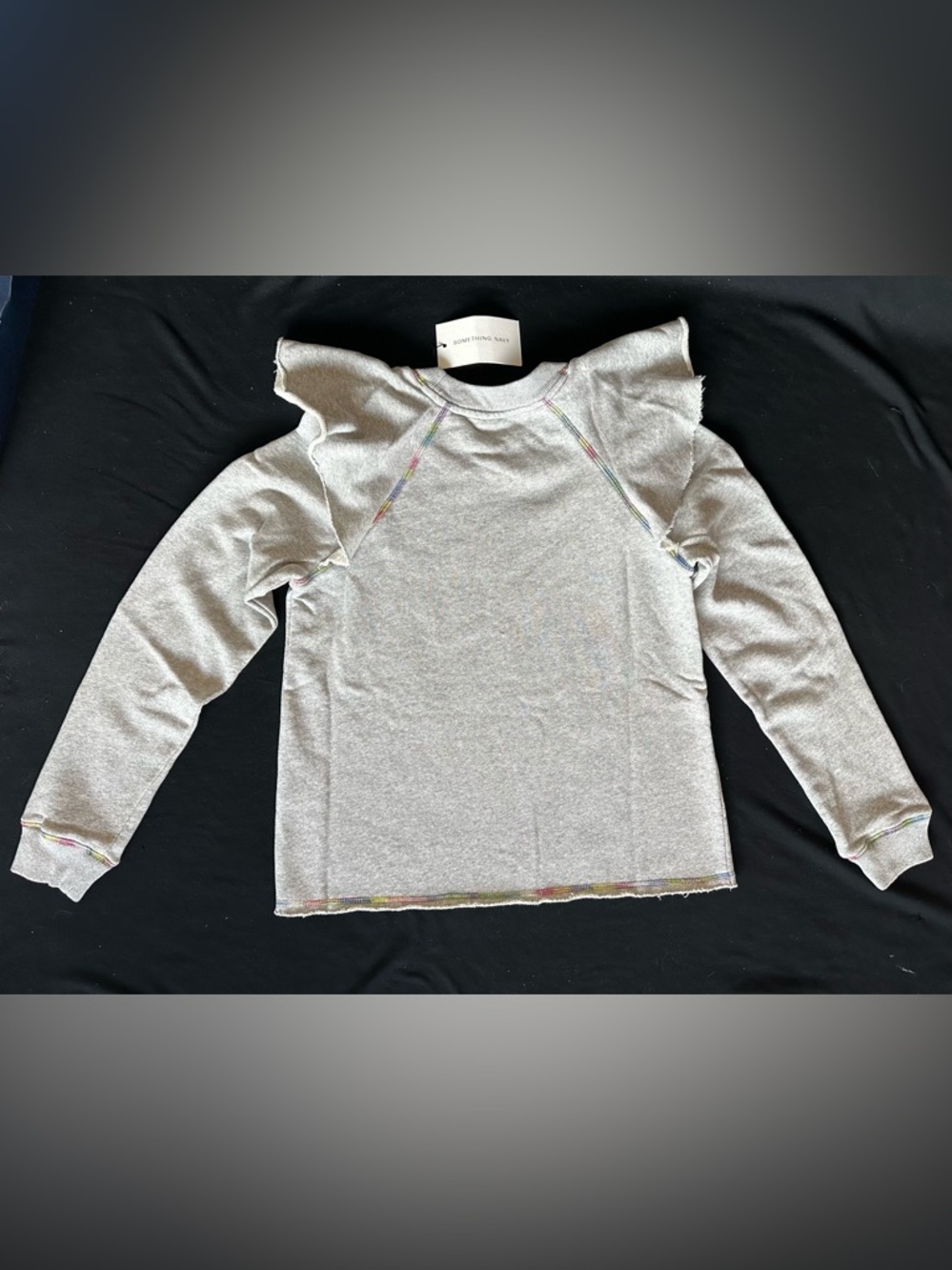 Something Navy Light Gray Ruffle-Shoulder Sweatshirt - Picture 5 of 15